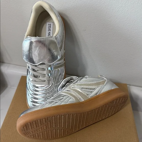 Steve Madden (Madrid) Metallic Silver Quilted Sneaker - Picture 2 of 3